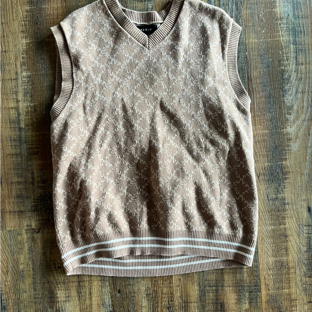 PACSUN SWEATER VEST: COLOR BEIGE AND BROWN SIZE M